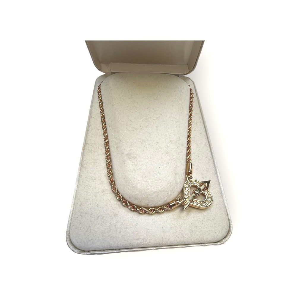Vonelle Swaeovski‎ Crystal Gold Heart Arrow Toggle Necklace Vintage Jewelry